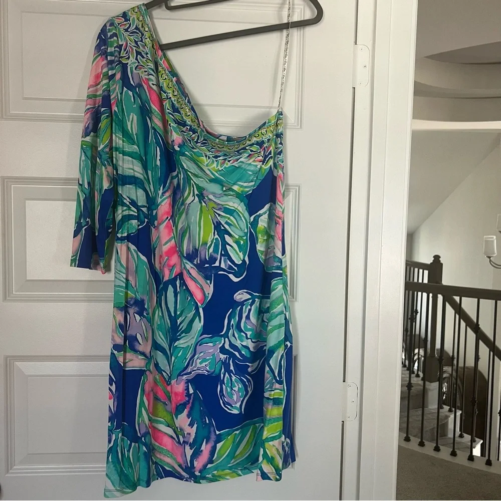 Lilly Pulitzer Petra One Shoulder Dress Multi Casa Del Sol Engineered - Picture 2 of 5